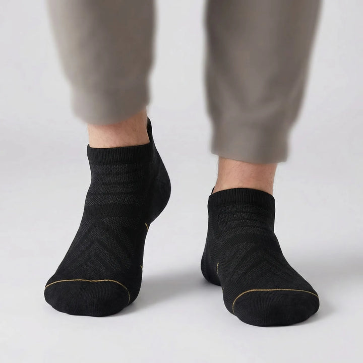 Set of 5 unisex cushioned active no-show ankle socks. Essential athletic wear for comfort & support.