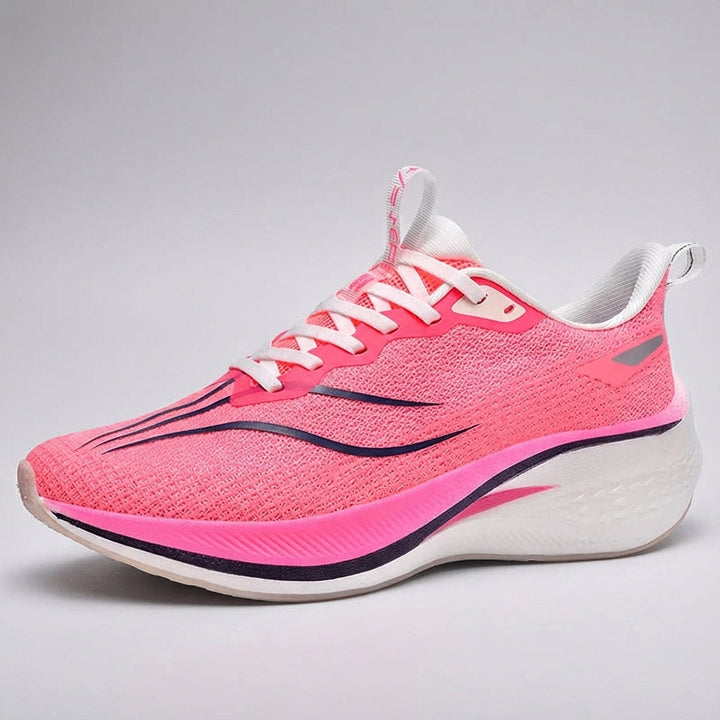 Side view of Frances unisex long distance running shoe, highlighting breathable design.