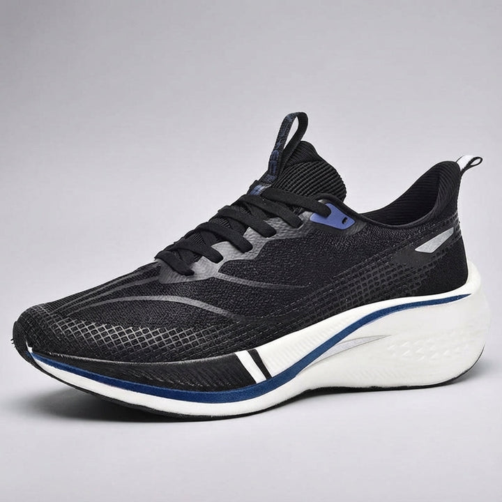 Top-down view of Frances unisex athletic shoes, emphasizing the cushioned, long distance design.
