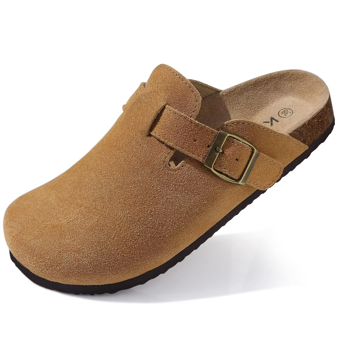 White cushioned slip-on clogs, unisex design for casual comfort & everyday wear.