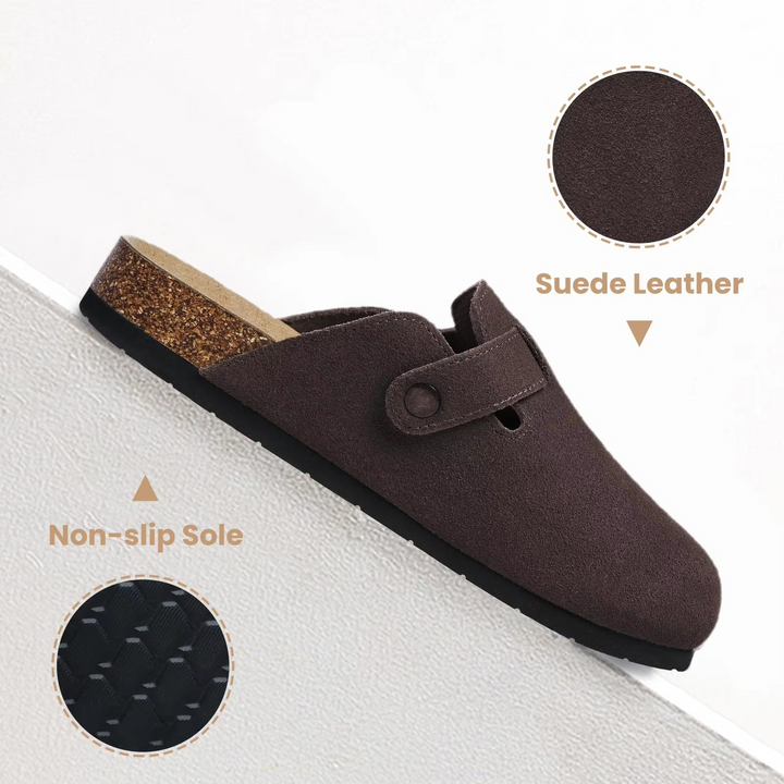 Black unisex slip-on clogs, cushioned for superior comfort and versatile casual styling.