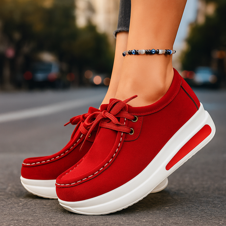 Lace-up unisex comfort walking shoes with shock-absorbing soles for active support.