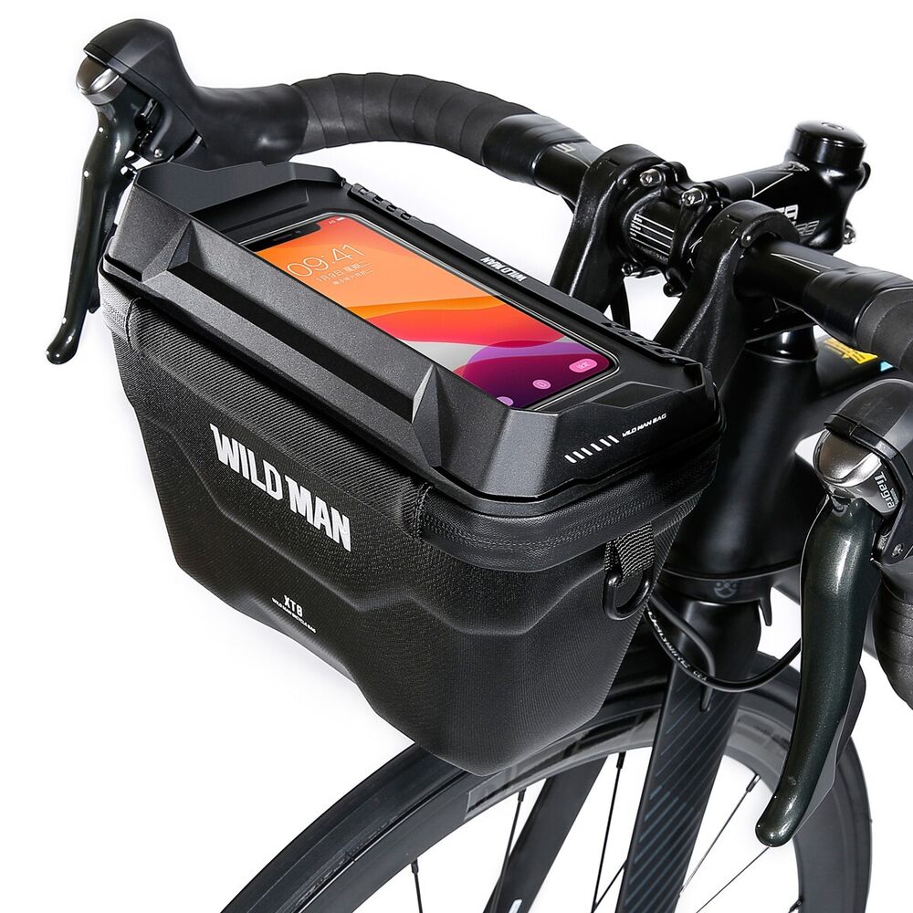 Unisex cycling handlebar bag for phone & essentials. Waterproof bike storage & smartphone holder.