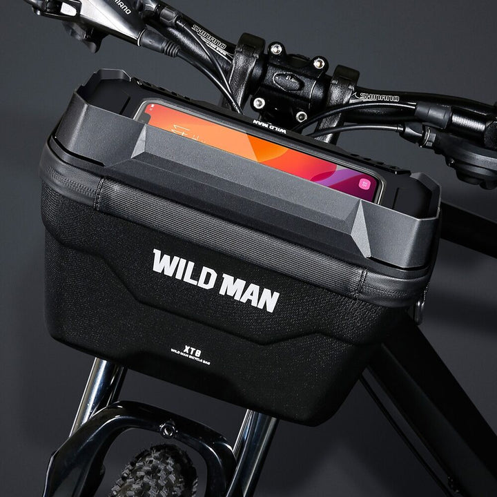 Durable bicycle handlebar bag, perfect for essentials & smartphones. Waterproof & easy access design.