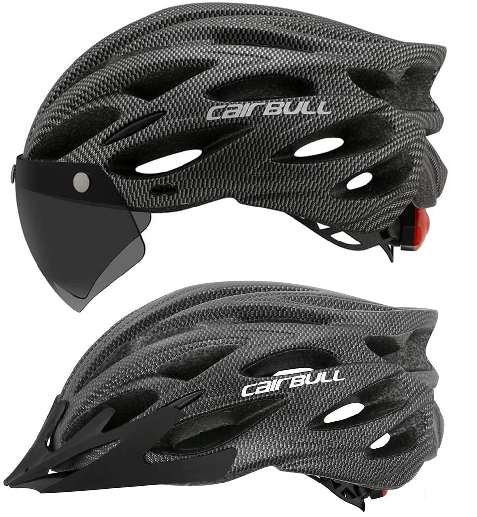 Unisex cycling helmet with integrated rear light for enhanced road safety.