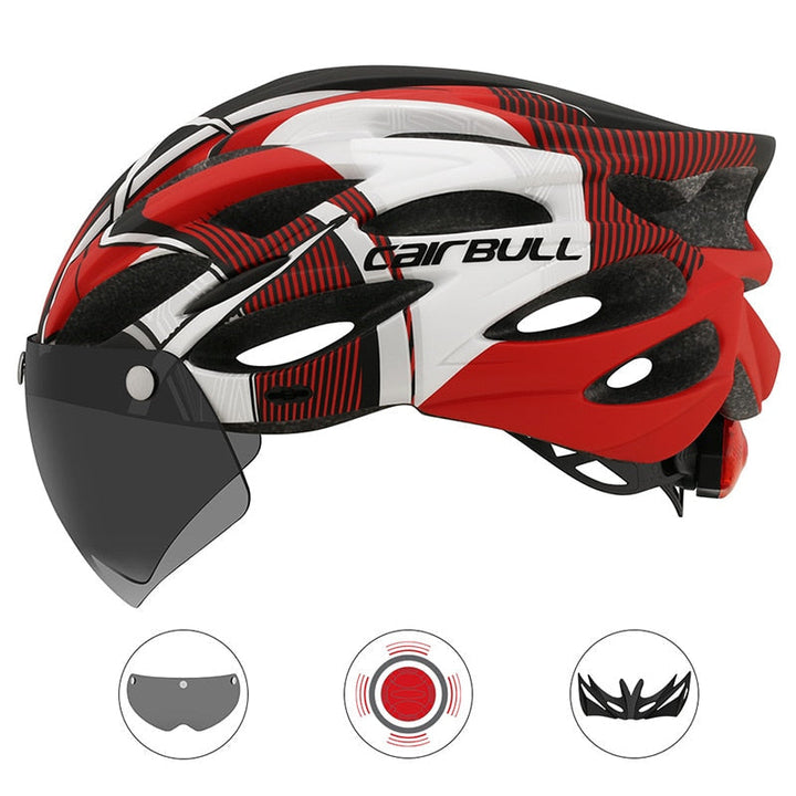 Ventilated unisex cycling helmet with rear light, offering comfort & safety on rides.