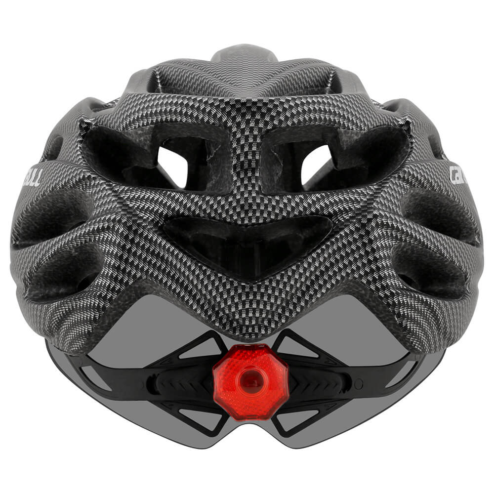 Mountain bike helmet with rear light, providing safety and airflow for trails.