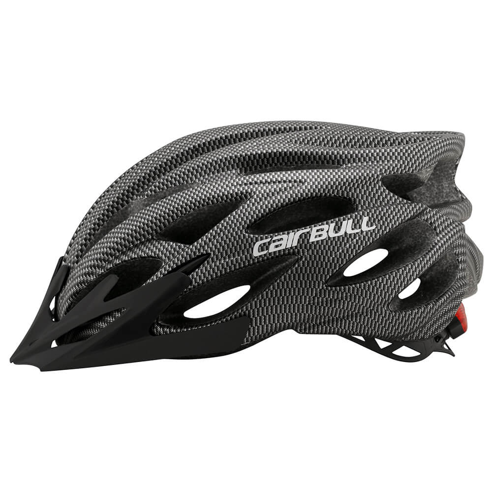 Front view of a sleek unisex cycling helmet with rear light, ensuring rider protection.