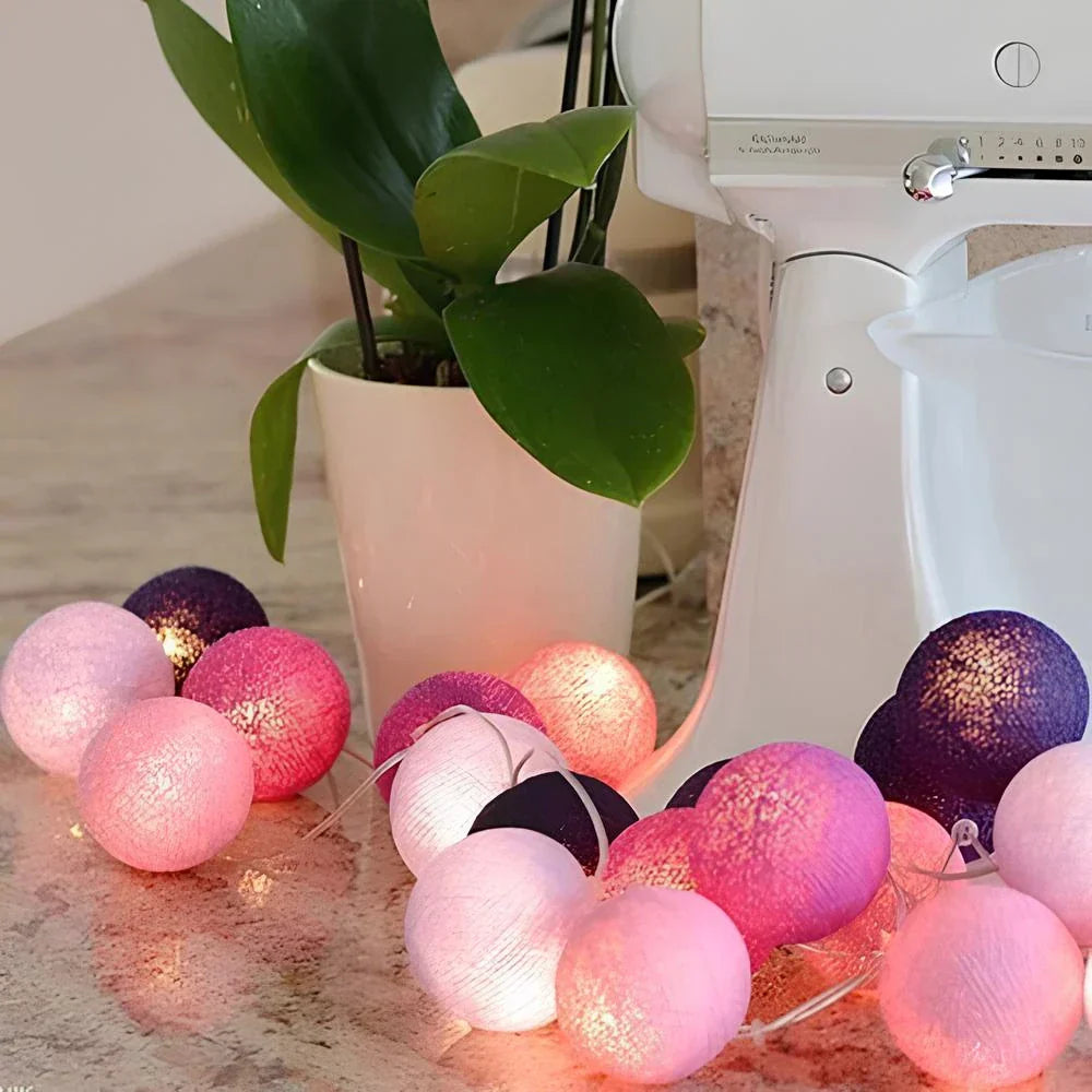 LumaBreeze decorative string lights, featuring round cotton balls for a soft visual effect.