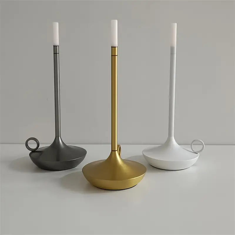 Modern home accent: wireless LED table lamp, luxury flame-free candle holder with touch.