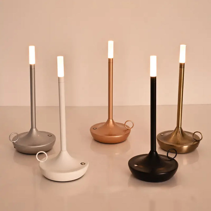 Unisex wireless LED table lamp, decorative candle holder with touch control for ambient glow.