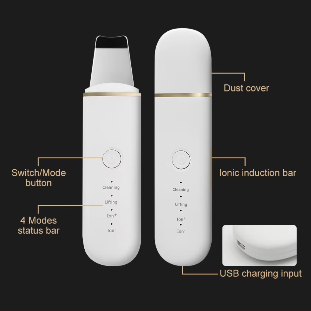 Customer using the Ultrasonic Skin Scrubber for facial cleansing and blackhead removal at home.