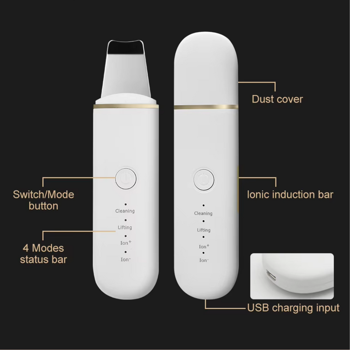 Customer using the Ultrasonic Skin Scrubber for facial cleansing and blackhead removal at home.