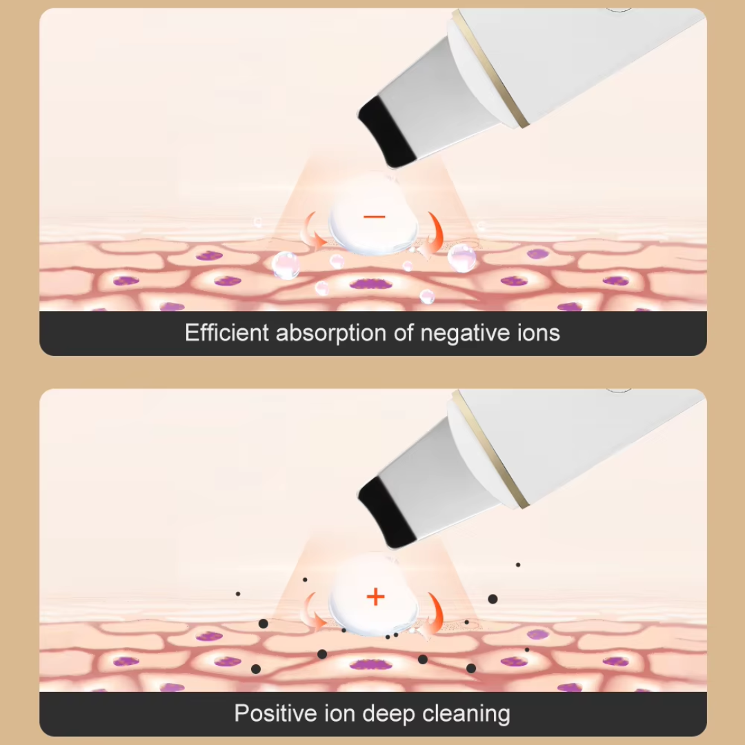 Close-up of the Ultrasonic Skin Scrubber's exfoliating blade, designed for deep pore cleaning.