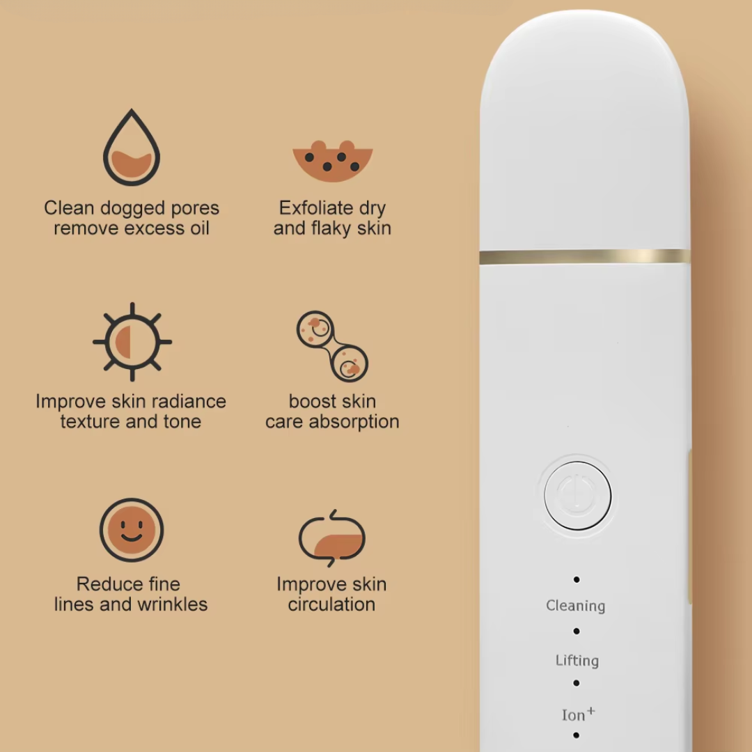 Side view of the Deep Cleansing Ultrasonic Skin Scrubber, showcasing its slim profile.