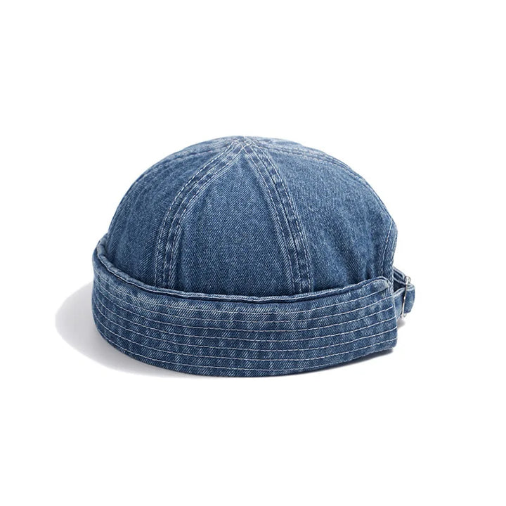 Unisex denim roll-up baseball cap, a stylish & adjustable casual accessory for streetwear.