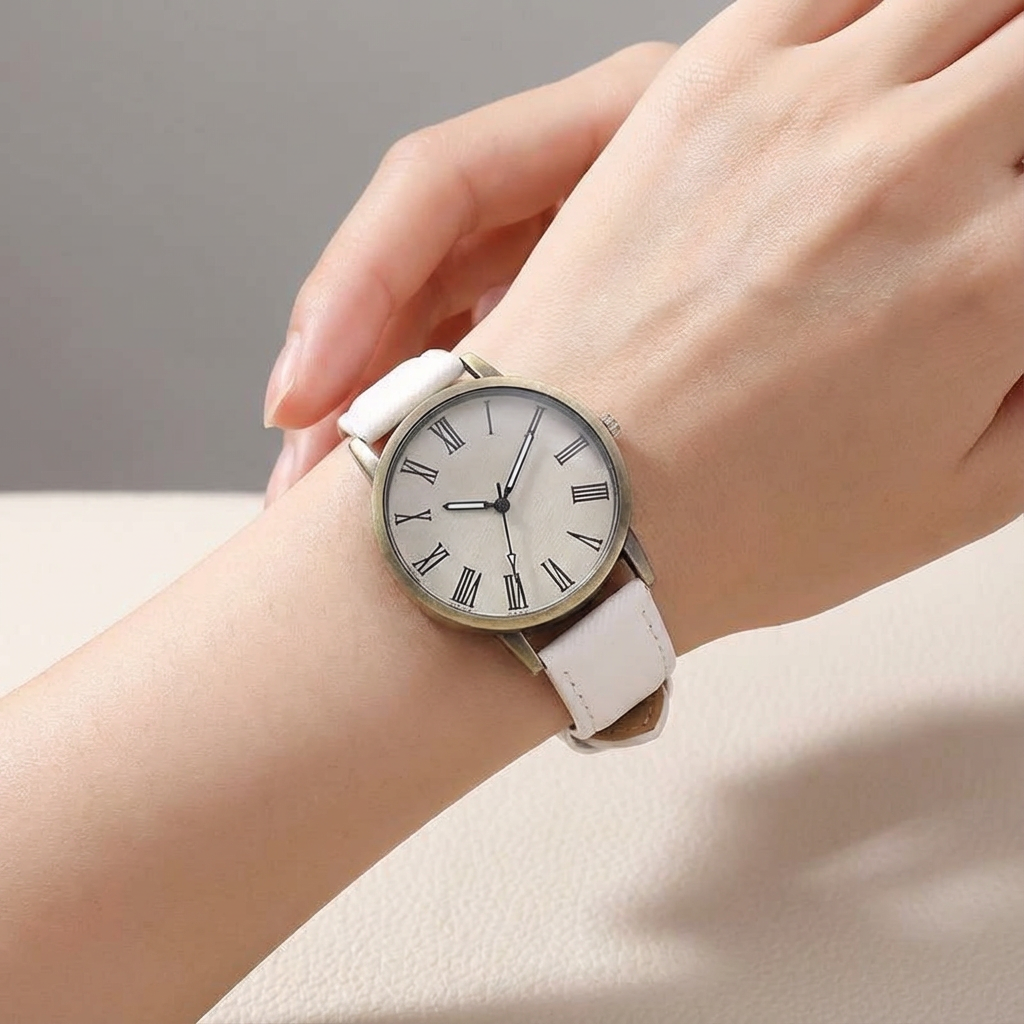 Unisex denim strap watch with bronze accents, perfect for casual & stylish everyday wear.