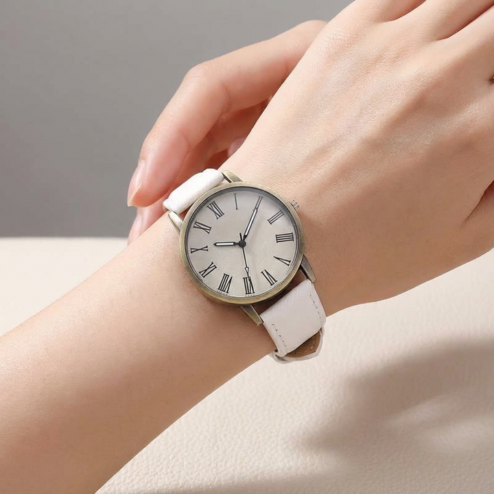 Unisex denim strap watch with bronze accents, perfect for casual & stylish everyday wear.