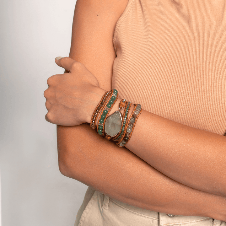 Iris fluorite wrap bracelet, a spiritual accessory for chakra healing and meditation