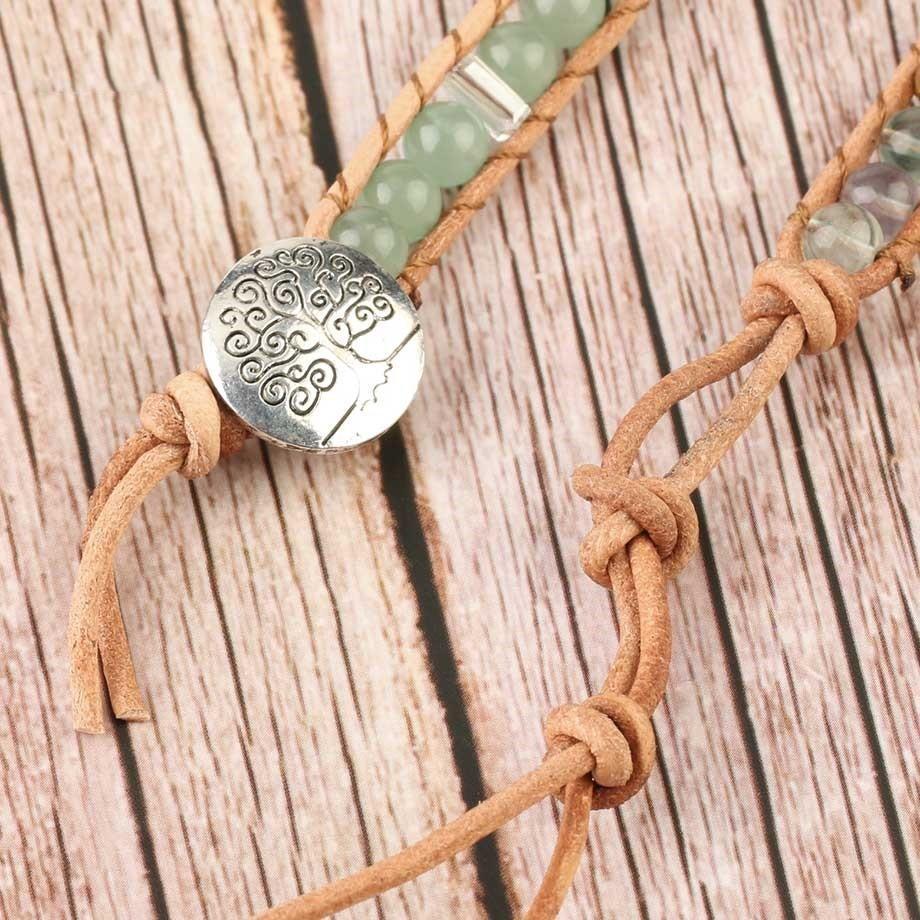 Natural gemstone fluorite wrap bracelet with vegan leather, perfect for detoxifying