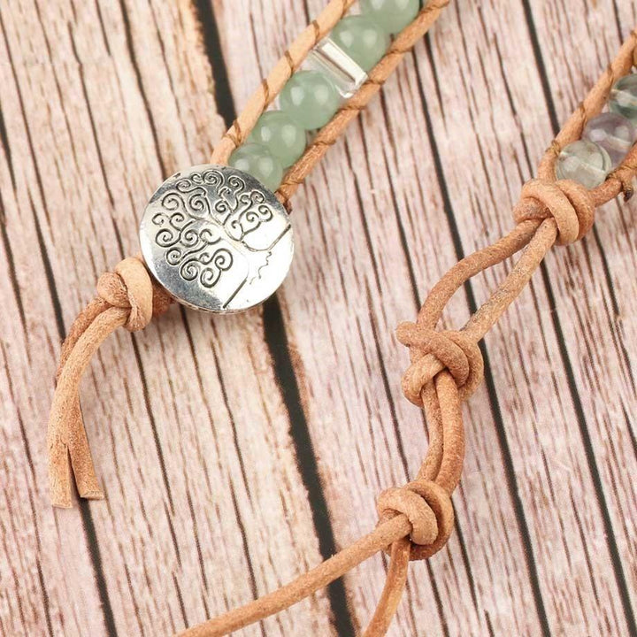 Natural gemstone fluorite wrap bracelet with vegan leather, perfect for detoxifying