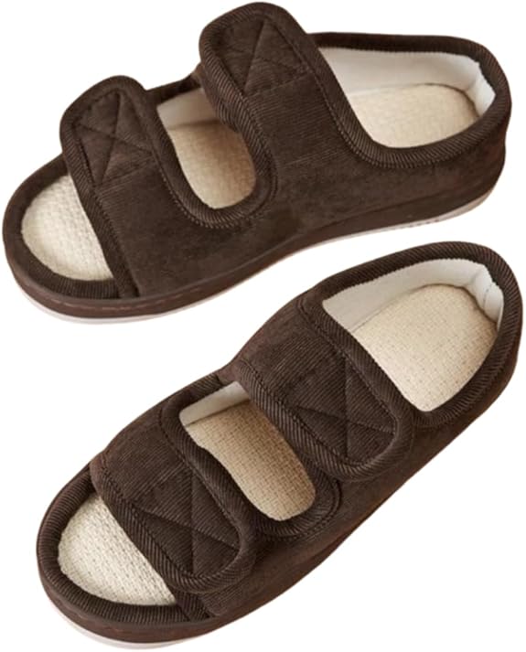 Adjustable hook-and-loop straps on unisex diabetic sandals for swollen feet, ensuring a wide, custom fit.