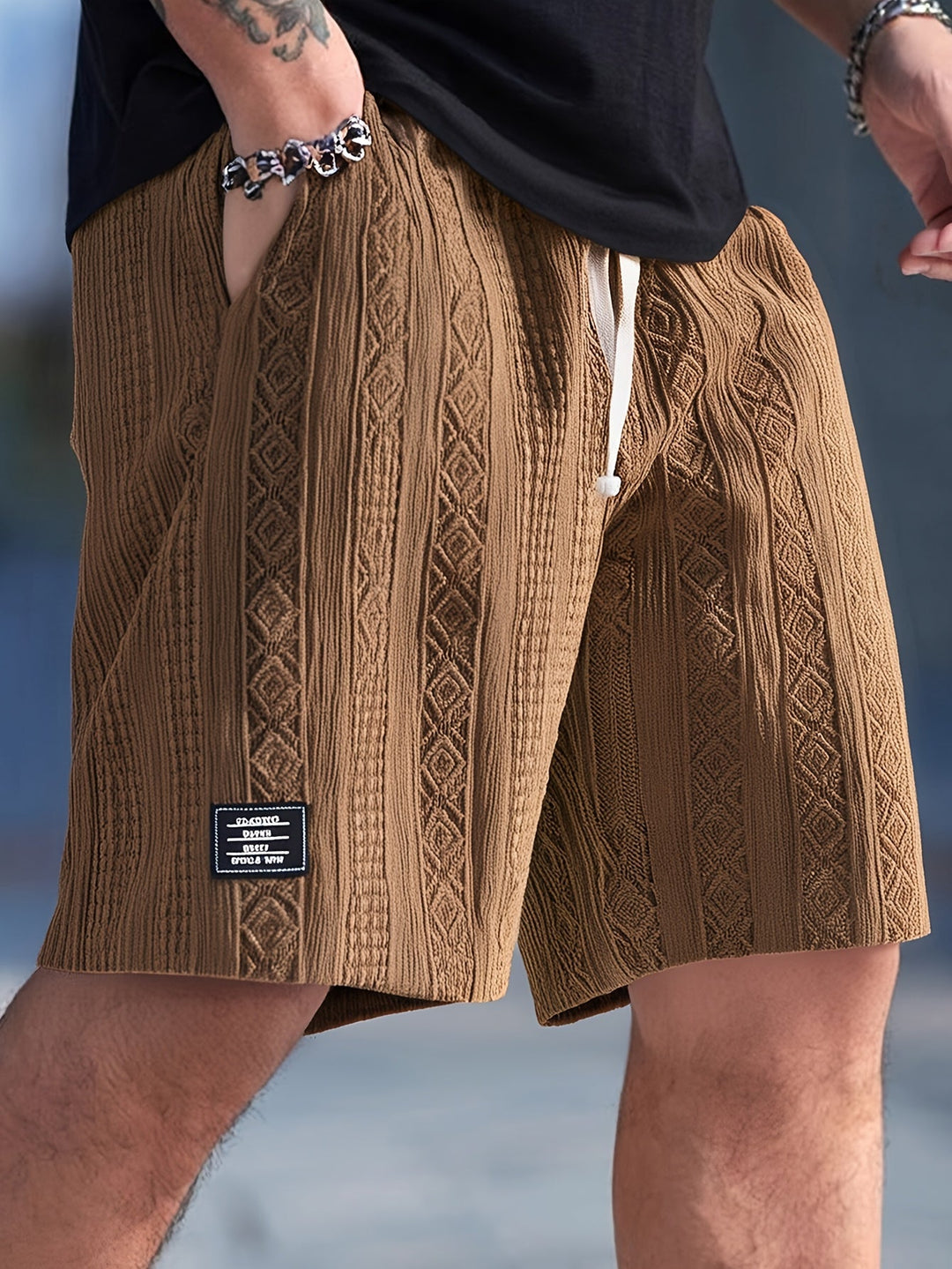 Unisex diamond knit lounge shorts, relaxed fit for ultimate comfort and casual wear.