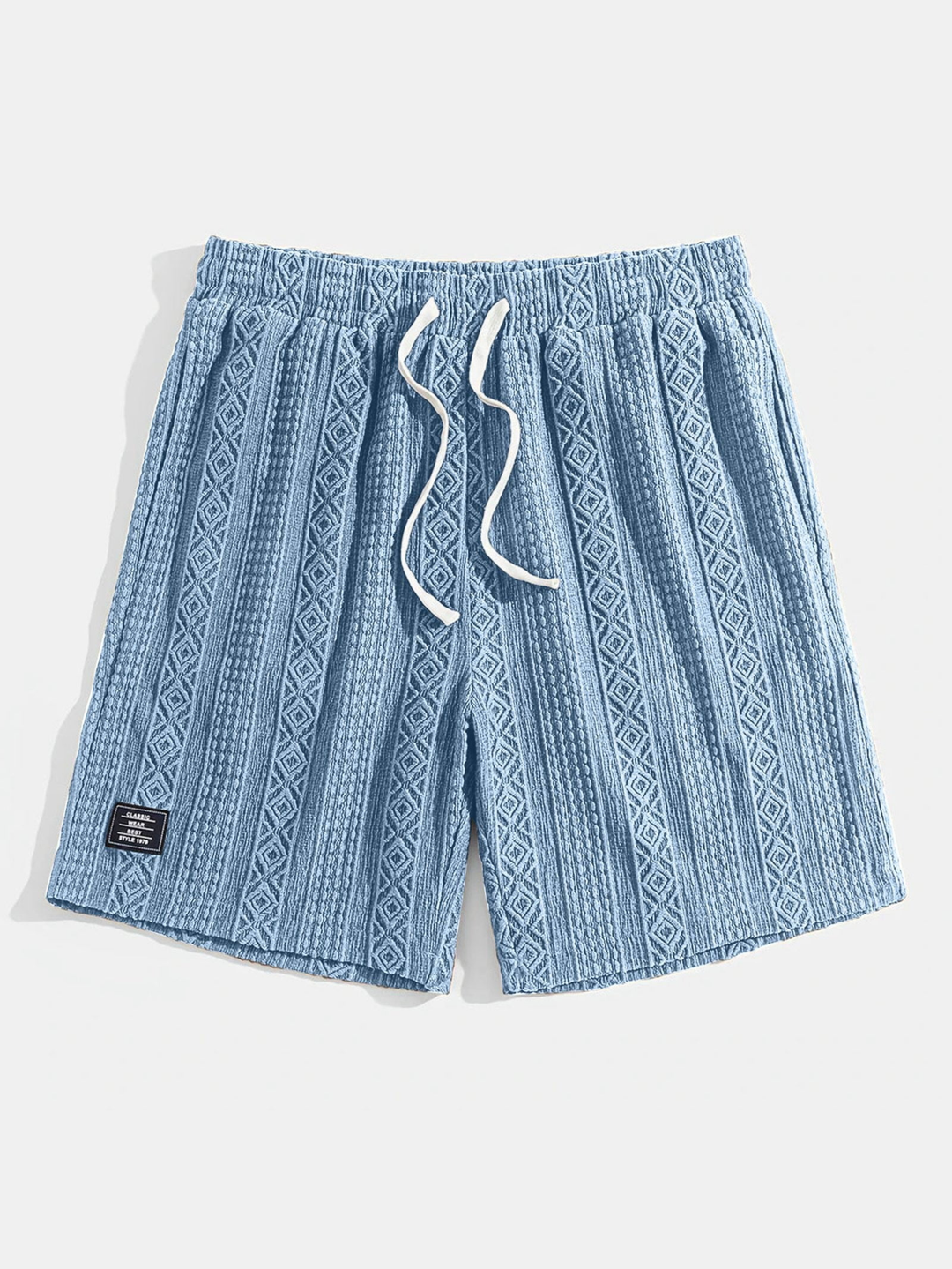 Stylish textured relaxed fit lounge shorts, unisex cotton blend knit.