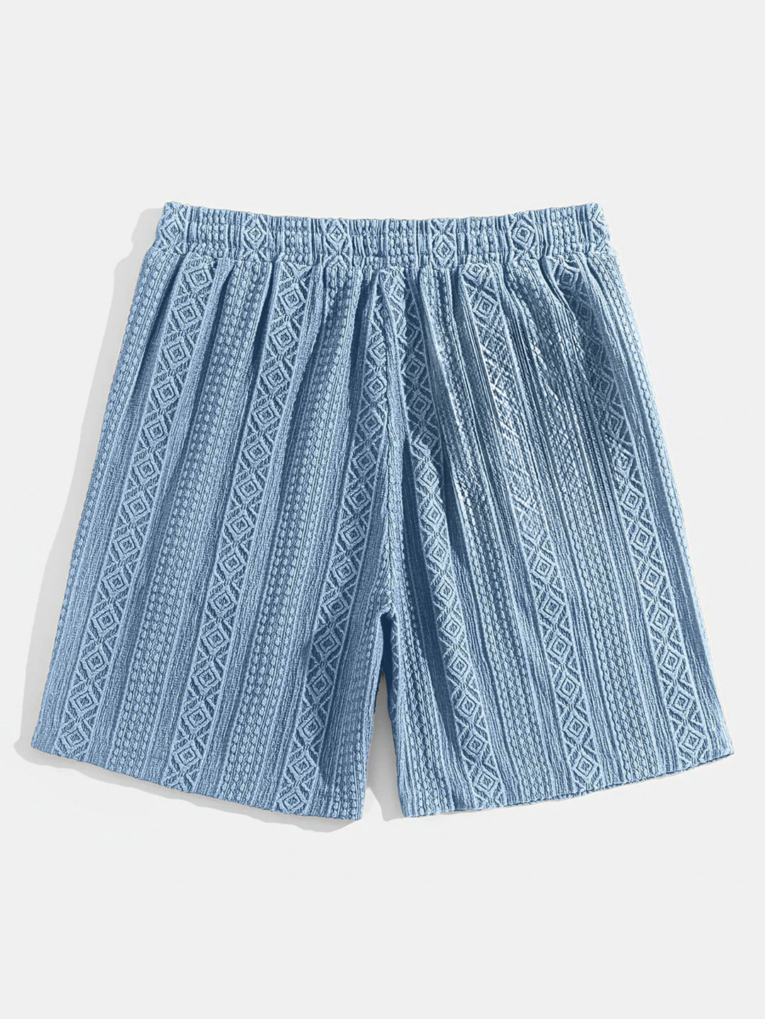 Unisex relaxed fit casual shorts with distinct diamond knit pattern for comfort.