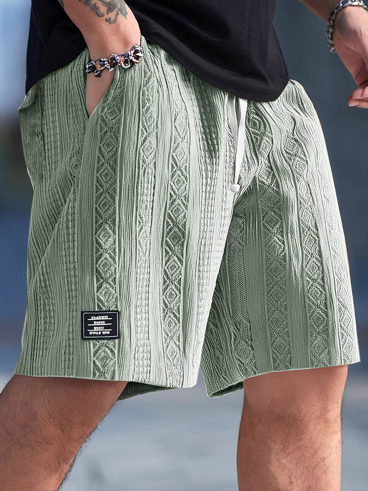 Knit diamond pattern lounge shorts, unisex relaxed fit, ideal for cozy casual wear.