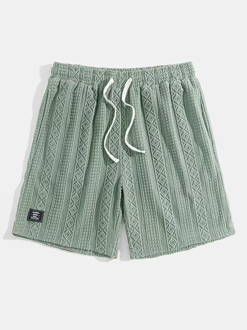 Cotton blend unisex relaxed fit shorts, comfortable diamond knit texture.
