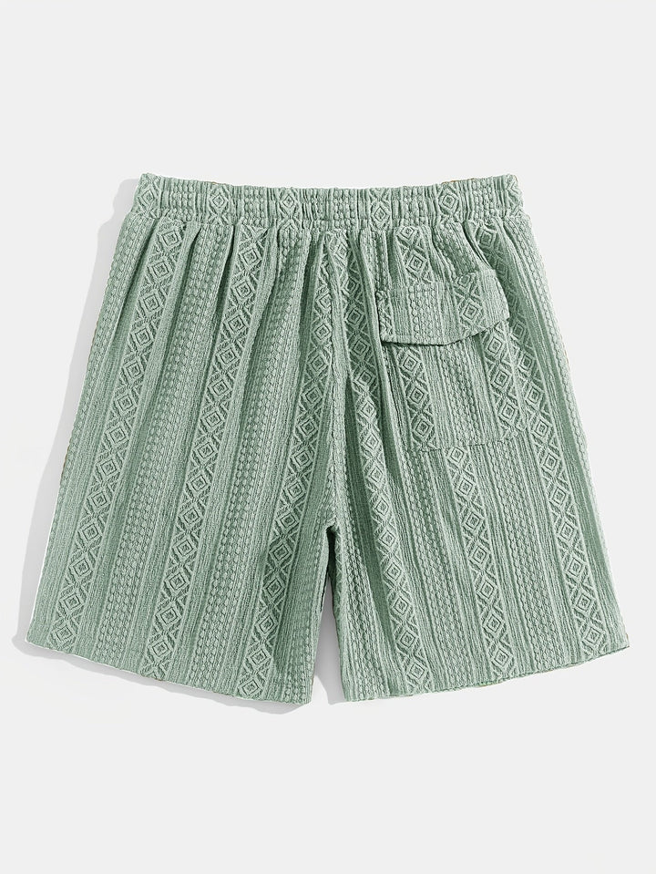 Versatile unisex lounge shorts, relaxed fit, unique diamond knit design for comfort.