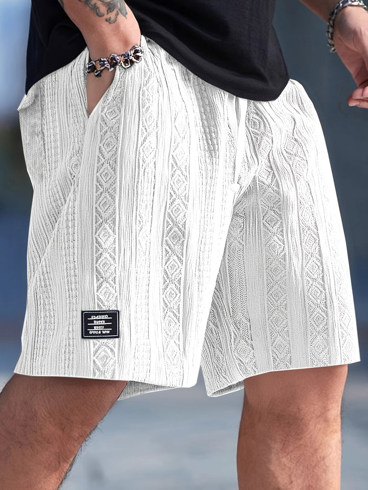 Diamond knit relaxed fit lounge shorts, unisex design for comfortable everyday wear.