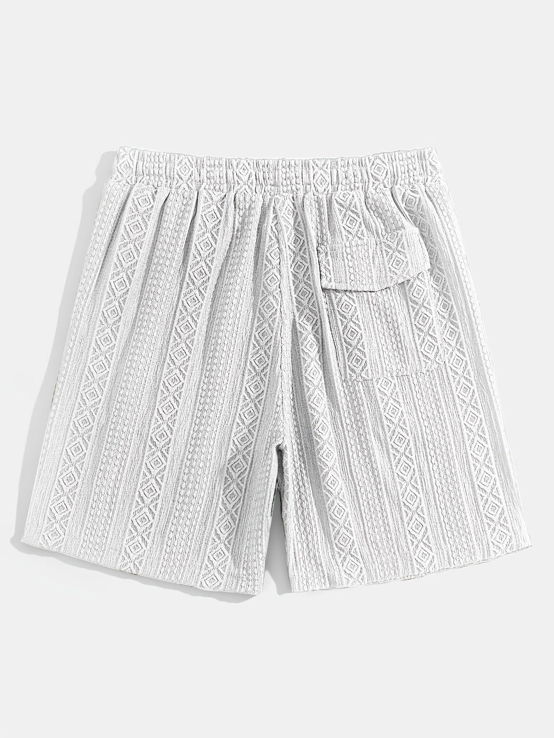 Cotton blend unisex relaxed fit knit lounge shorts, textured diamond design.