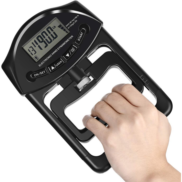 Unisex digital grip strength meter for accurate hand dynamometer measurements up to 198 lbs. Ideal for fitness.