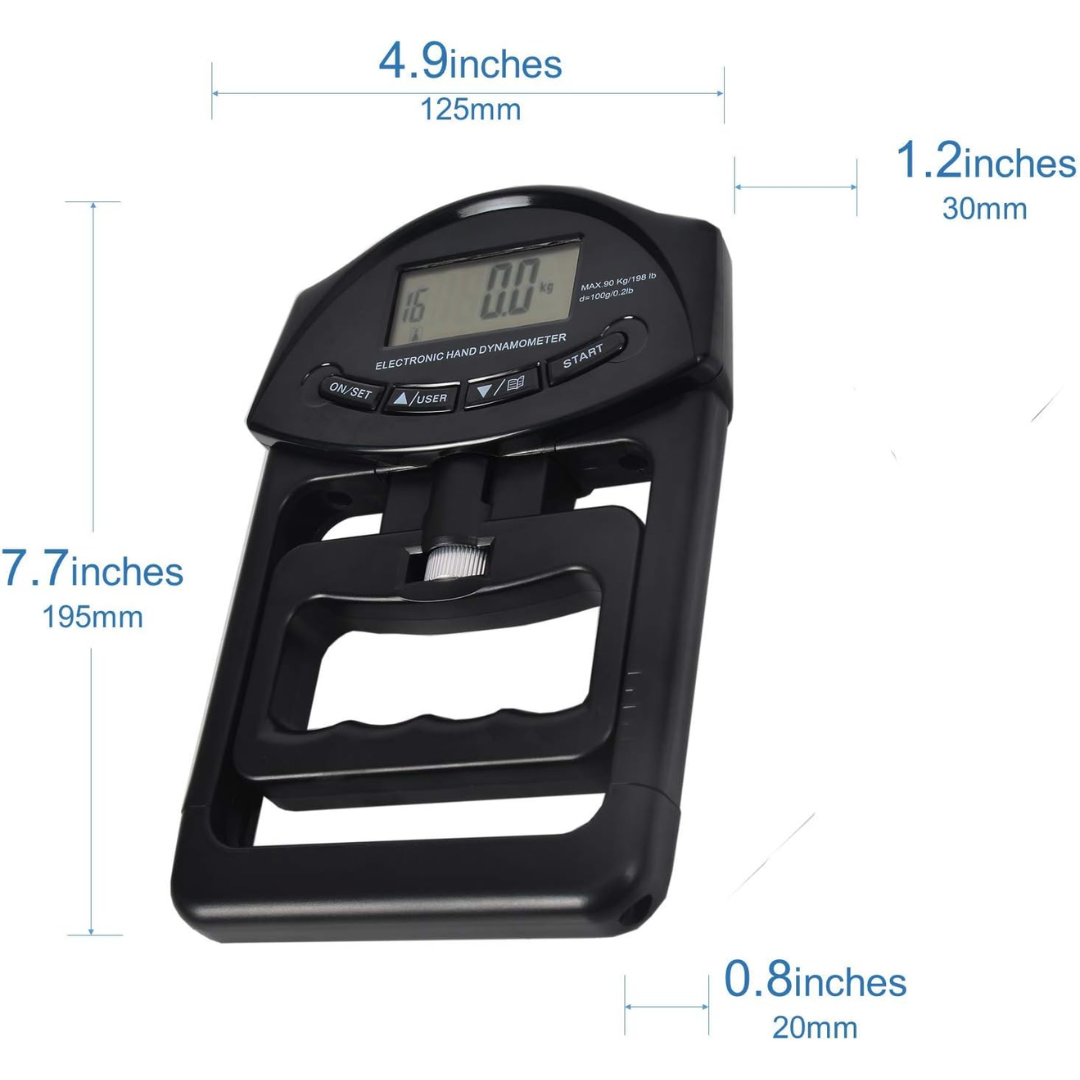 Digital grip strength meter, essential for athletic training & fitness tracking. Measures hand strength up to 198 lbs.
