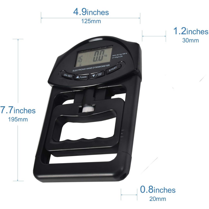 Digital grip strength meter, essential for athletic training & fitness tracking. Measures hand strength up to 198 lbs.