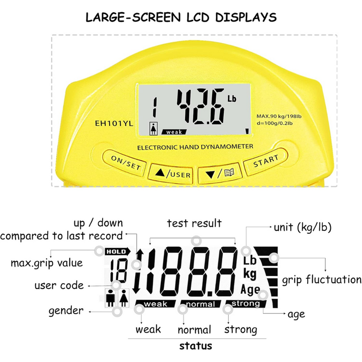 Track grip strength progress with this digital hand dynamometer. Perfect for strength training & fitness enthusiasts.
