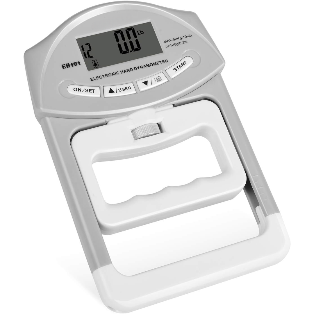 High-precision digital hand dynamometer for grip strength training. Measures up to 198 lbs for sports & rehabilitation.