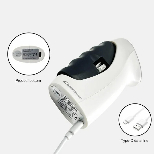 Rechargeable PowerGrip Max digital grip trainer with USB-C for hand strength, forearm fitness & power.
