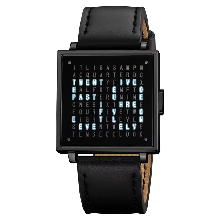 Unique square LED digital watch with a word display, making a bold fashion statement.