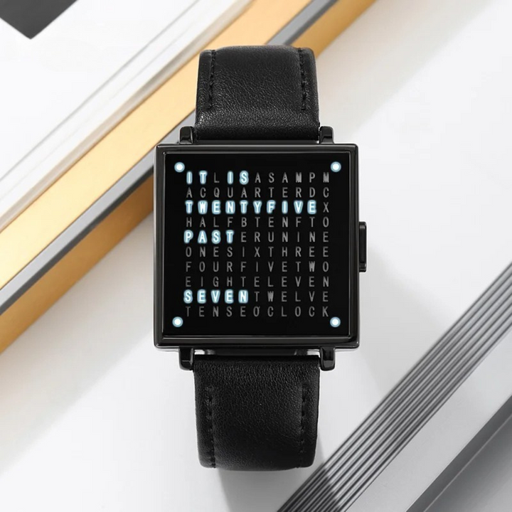 Durable water-resistant digital watch with a stylish leather strap & clear LED display.