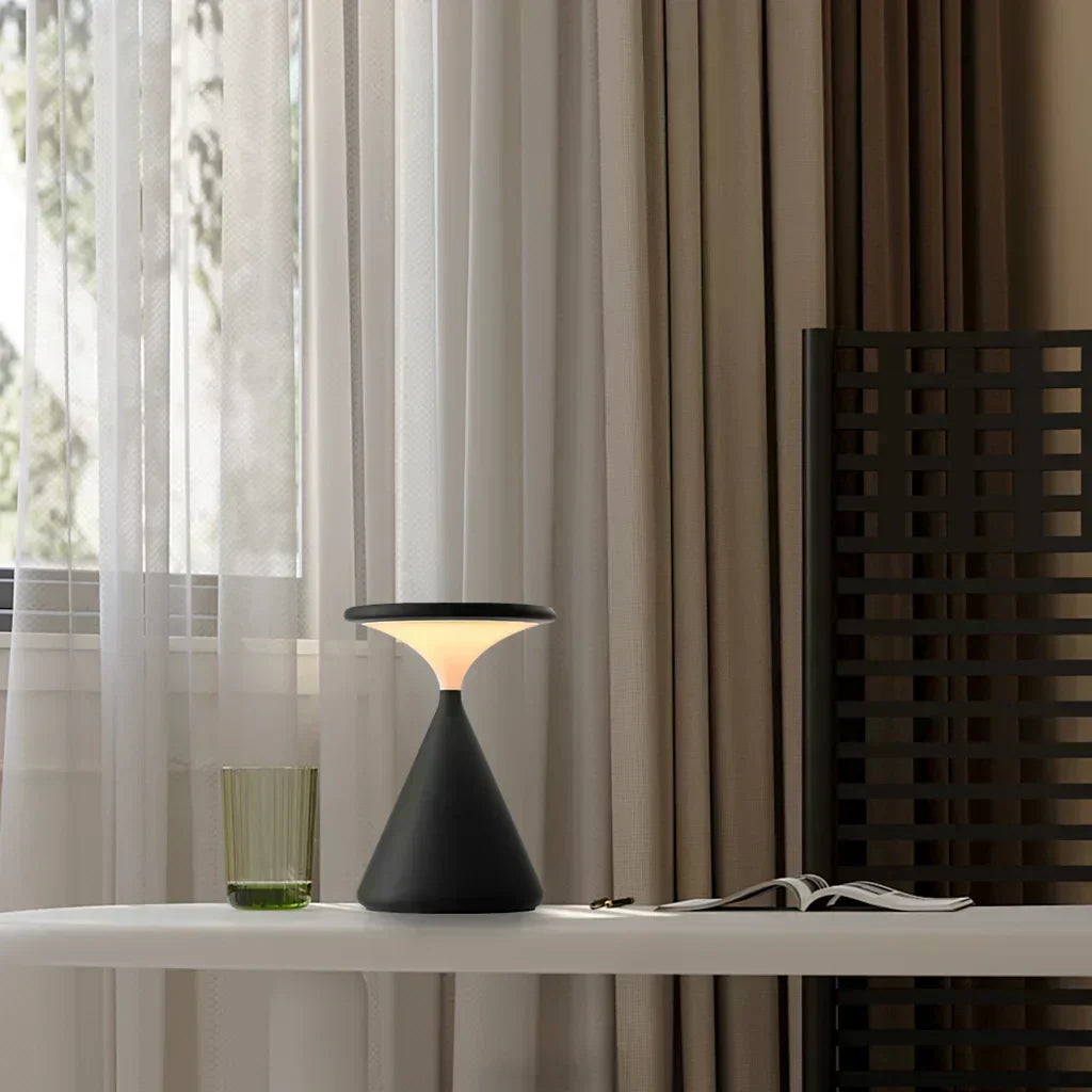 Elegant Hourglass design Cordless Table Lamp, providing dimmable LED light for versatile use