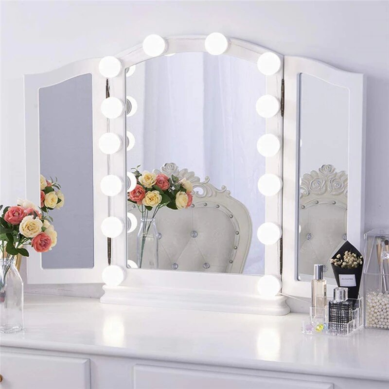 Unisex dimmable LED makeup mirror lights, USB powered for vanity, home decor, and beauty accessory.