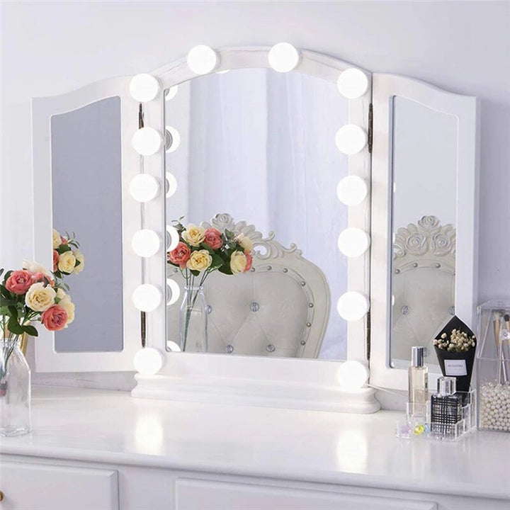 Unisex dimmable LED makeup mirror lights, USB powered for vanity, home decor, and beauty accessory.
