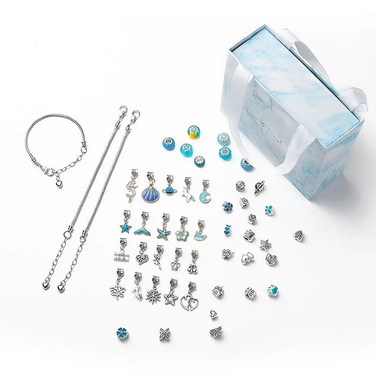 Kids' DIY Christmas bracelet making kit, perfect for creative holiday gifts & festive activities with charms.