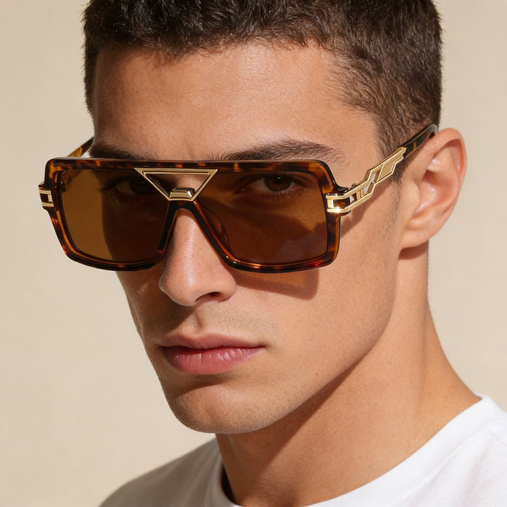 Unisex double bridge fashion sunglasses with UV protection and a sleek metal frame.