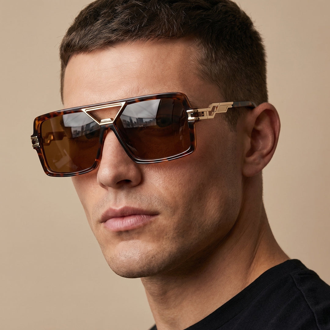 Stylish contemporary double bridge sunglasses for men and women, offering eye protection.
