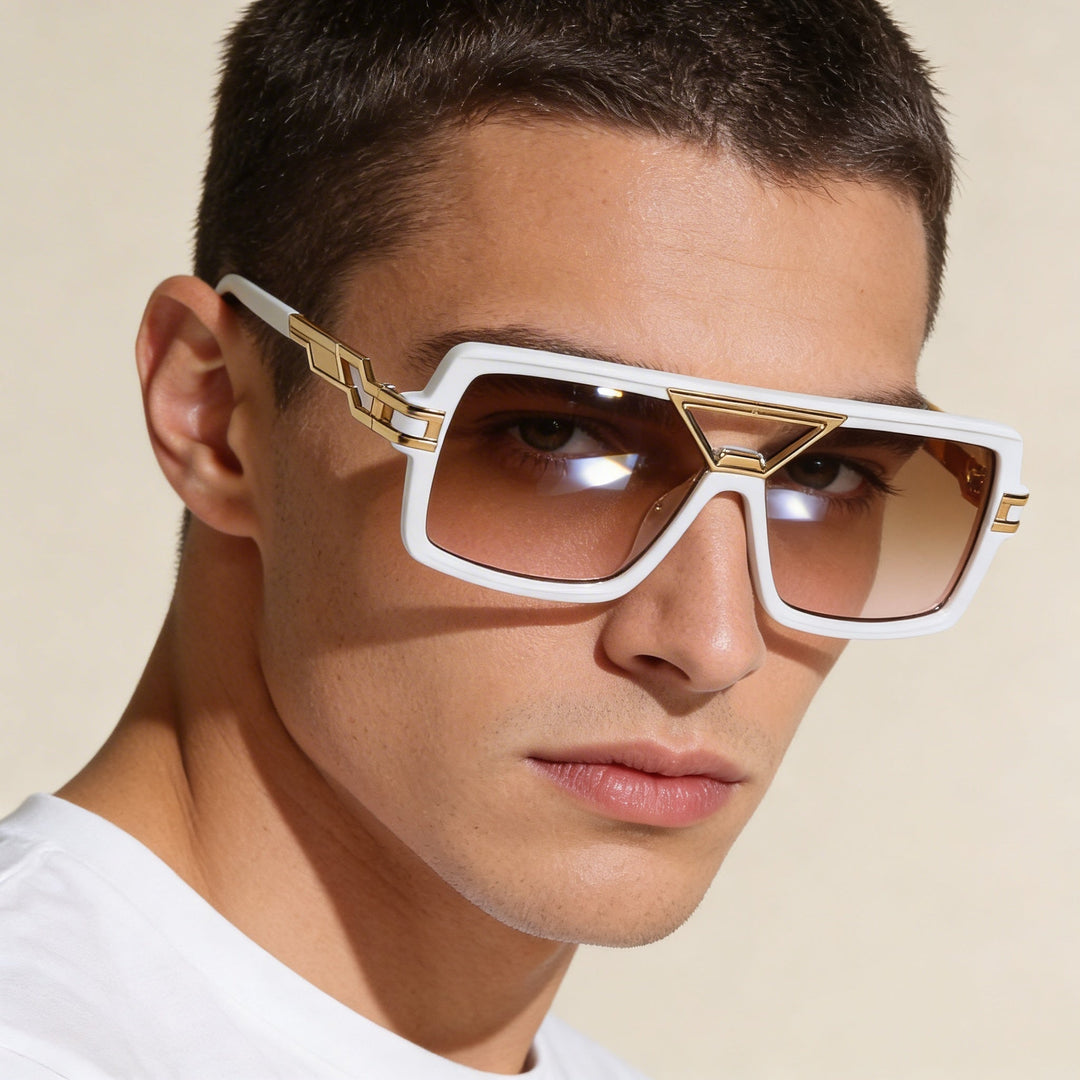 Trendy double bridge metal frame sunglasses, perfect for adding a chic touch to any outfit.