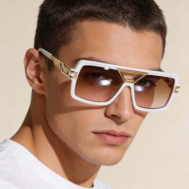 Trendy double bridge metal frame sunglasses, perfect for adding a chic touch to any outfit.
